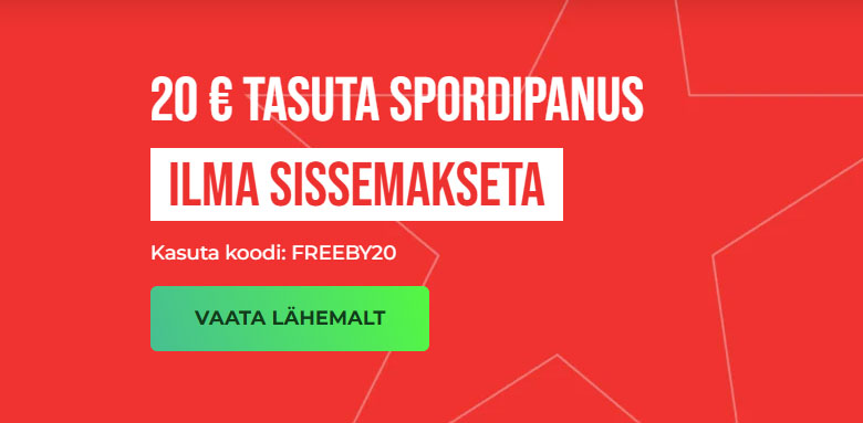 OlyBetis 20-eurone tasuta spordipanus ilma sissemakseta. Kasuta boonuskoodi FREEBY20. 